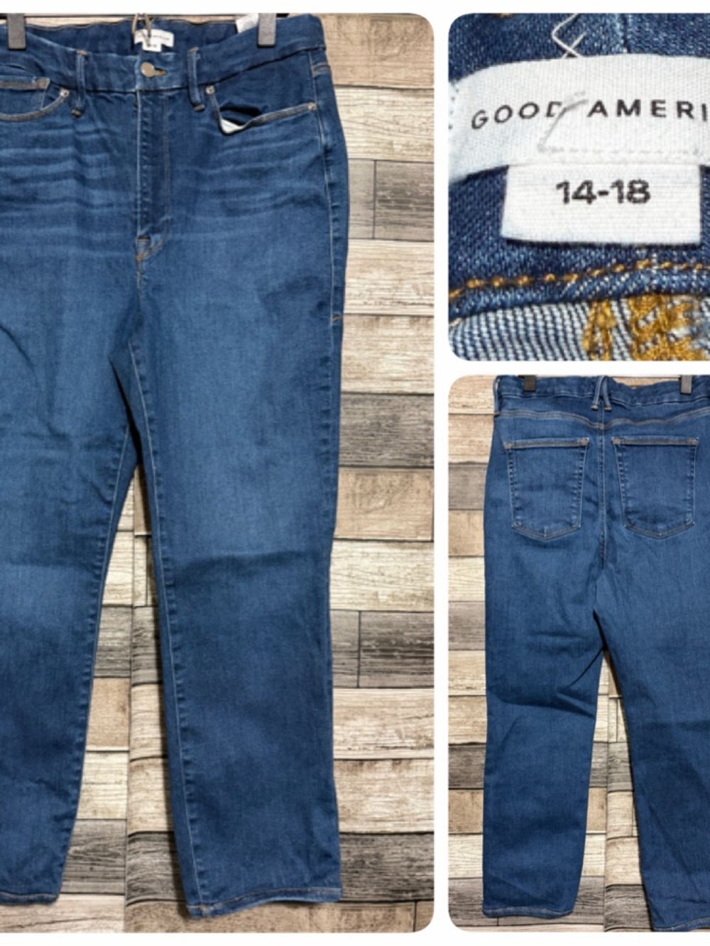 Good American Always Fits Straight Jeans Women’s 14-18 Blue (Hemmed 25 Inseam)